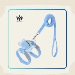 Blue Bee Pattern Adjustable Harness & Leash Set (S–M)
