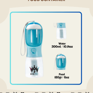 Portable Pet Water Bottle & Food Container with Garbage Bag Storage (Blue)