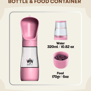 Portable Pet Water Bottle & Food Container (Pink)